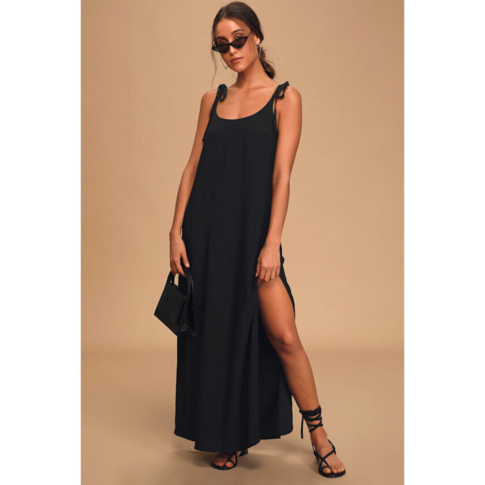 Lulus Salt Water Breeze Black Tie-strap Maxi Dress - Size XS